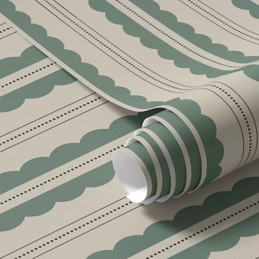 Papier peint photo Des rayures ondulées vertes avec des lignes pointillées a01185