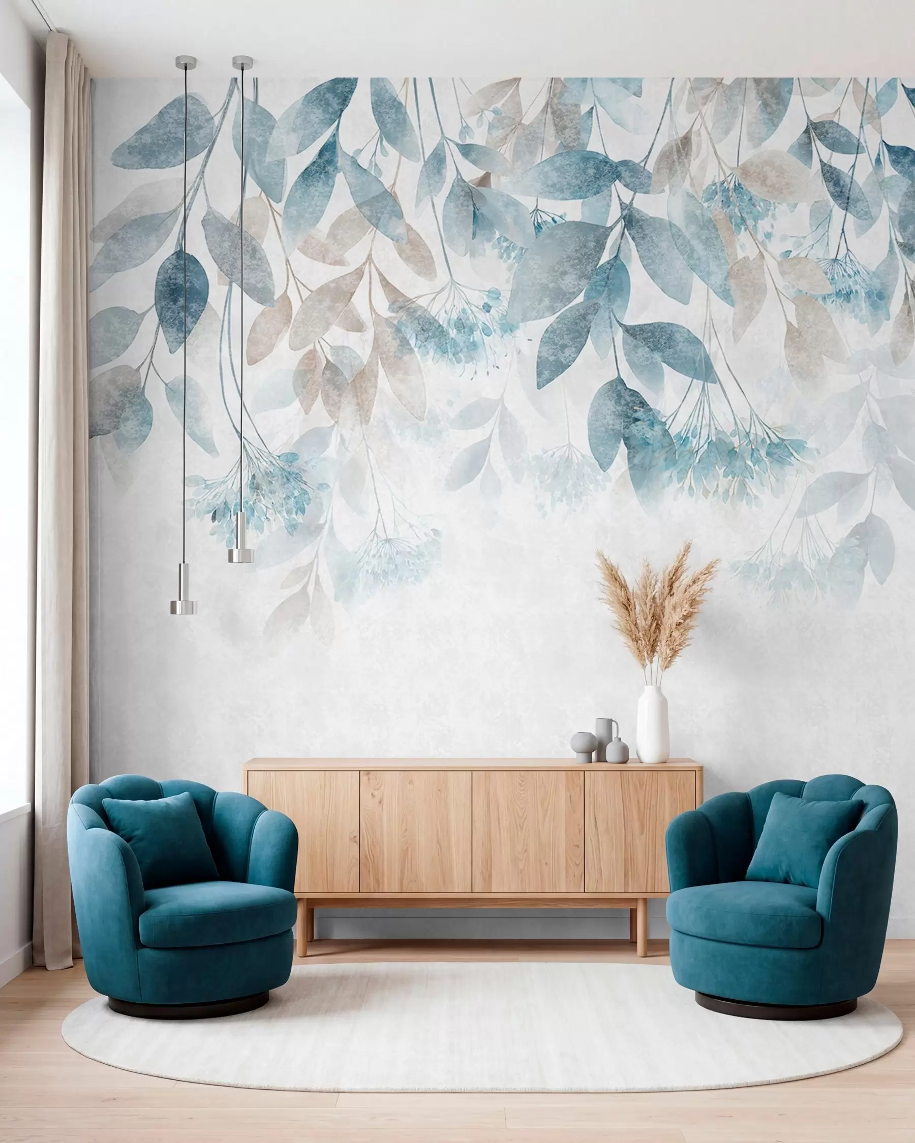 Fotobehang Waterval van turquoise blad w05565