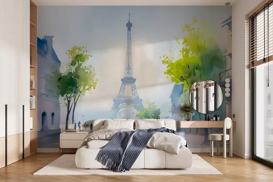 Papier peint photo Paris, un paysage urbain dans un style aquarelle à la prima w05566