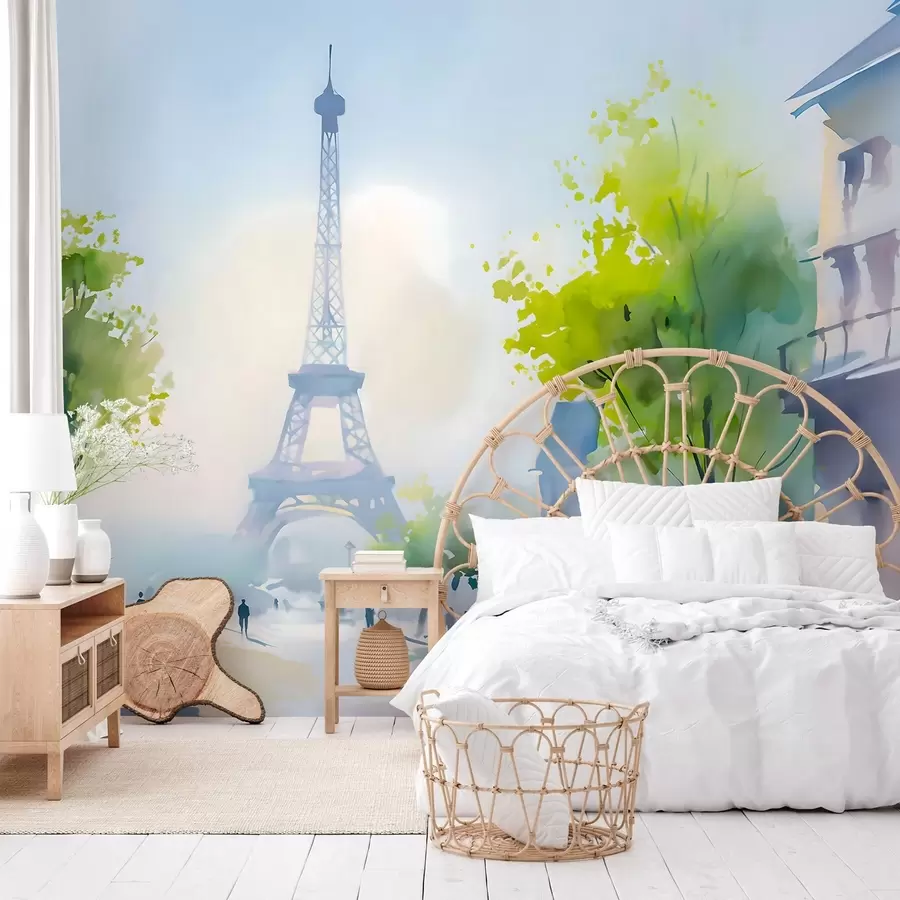 Papier peint photo Paris, un paysage urbain dans un style aquarelle à la prima w05566