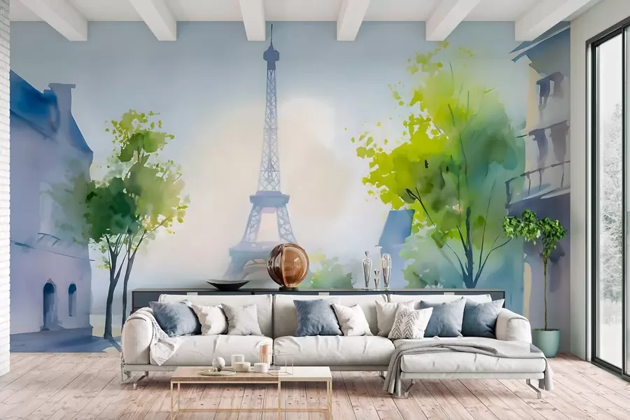 Fotobehang Parijs, een stadsgezicht in aquarelstijl à la prima w05566