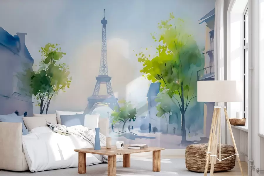 Papier peint photo Paris, un paysage urbain dans un style aquarelle à la prima w05566