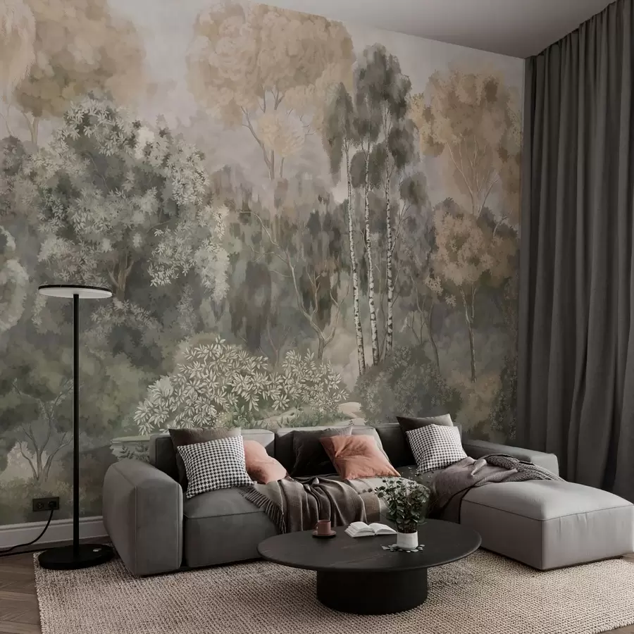 Fotobehang Boslandschap met een rivier en dichte bomen w05542v1