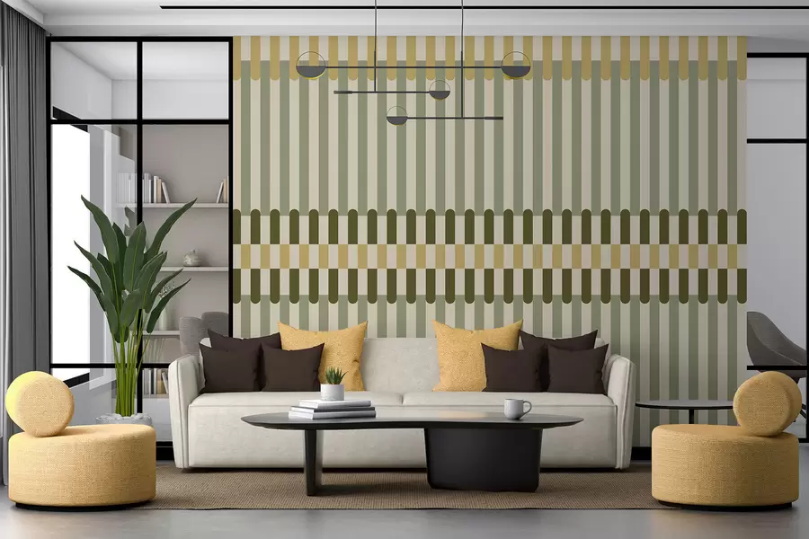 Fotobehang Gestreepte motief in groene en zandkleurige tinten w05150