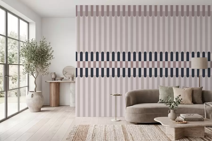 Fotobehang Gestreepte motief in crèmekleurige en donkerblauwe tinten w05150v2