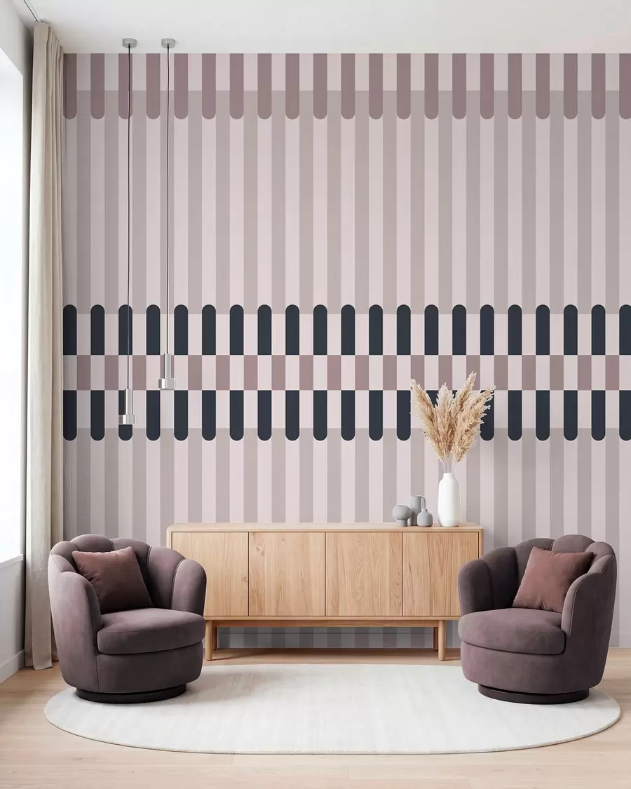 Fotobehang Gestreepte motief in crèmekleurige en donkerblauwe tinten w05150v2