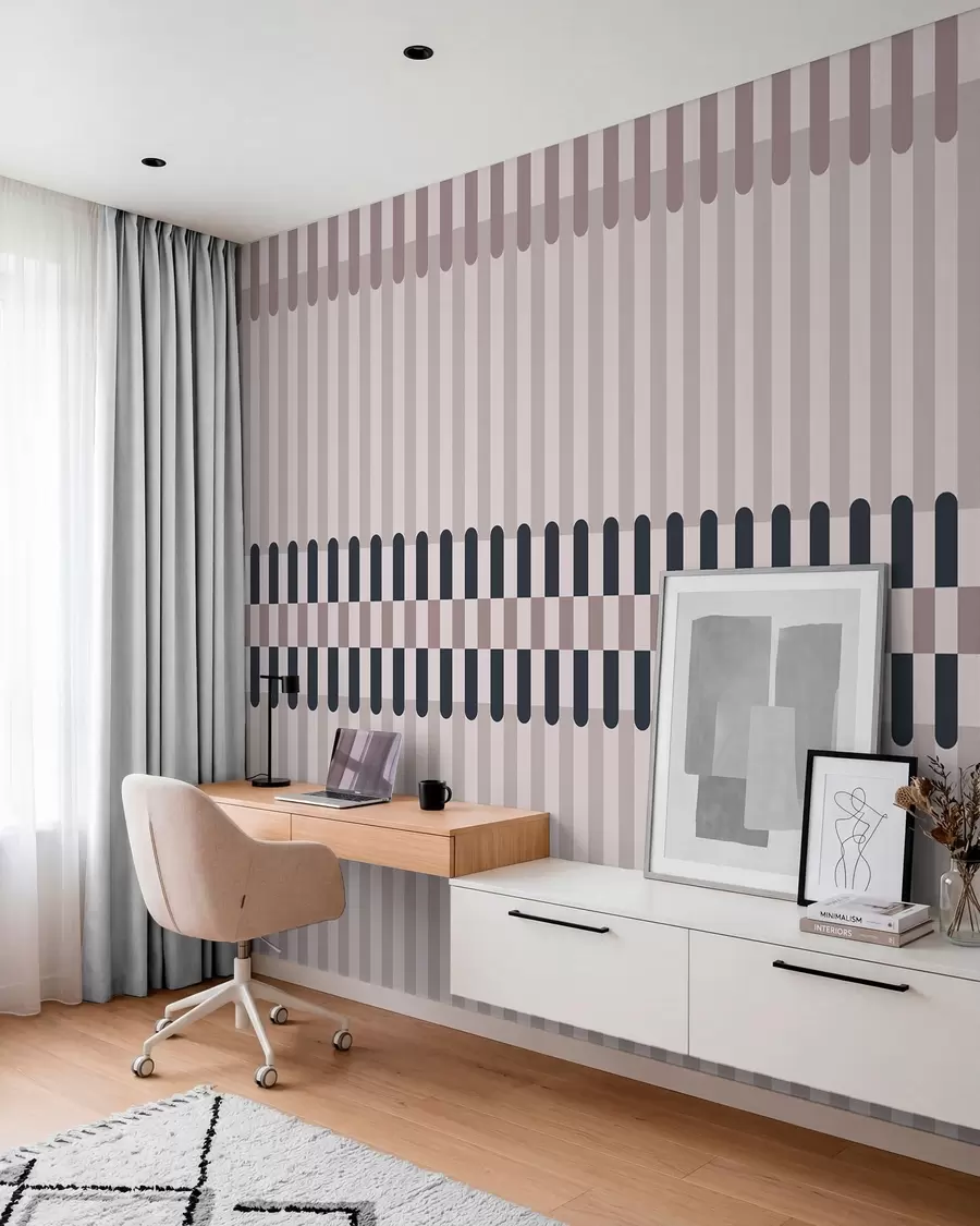 Fotobehang Gestreepte motief in crèmekleurige en donkerblauwe tinten w05150v2