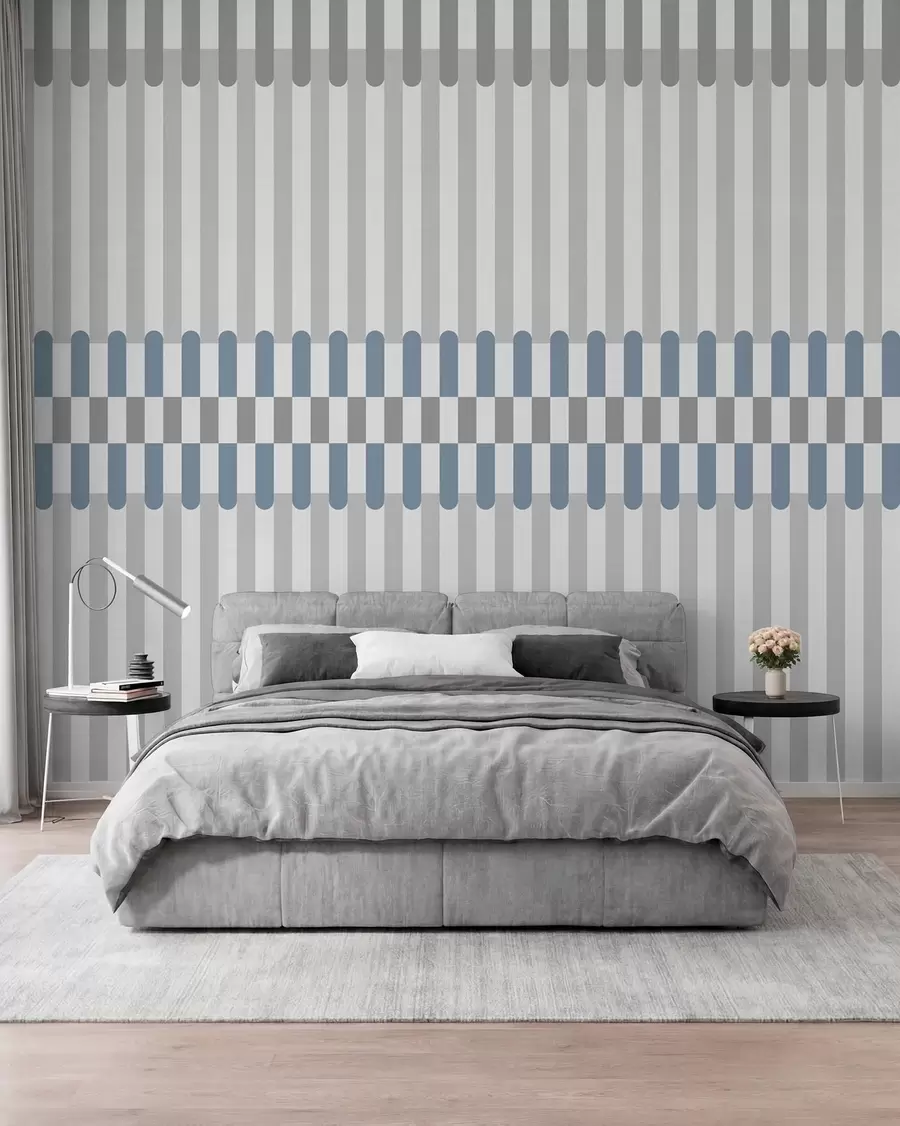 Papier peint photo Motif rayé dans les tons gris et bleu w05150v6
