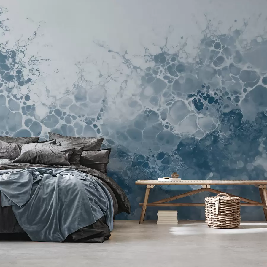 Papier peint photo Une abstraction bleue aérienne avec des bulles, dans un style aquarelle w09673
