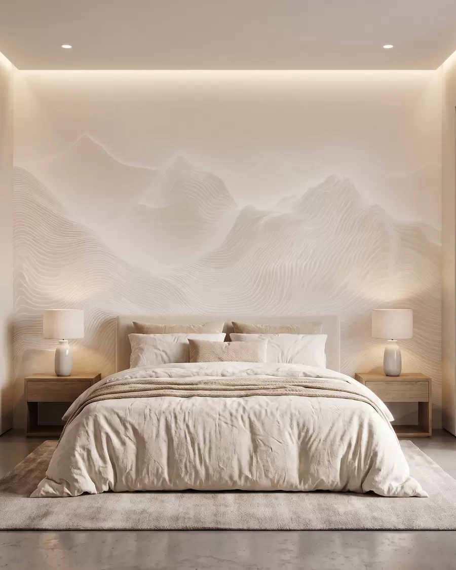 Fotobehang Abstracte, golvende bergen in een beige kleurenpalet in minimalistische stijl w09713