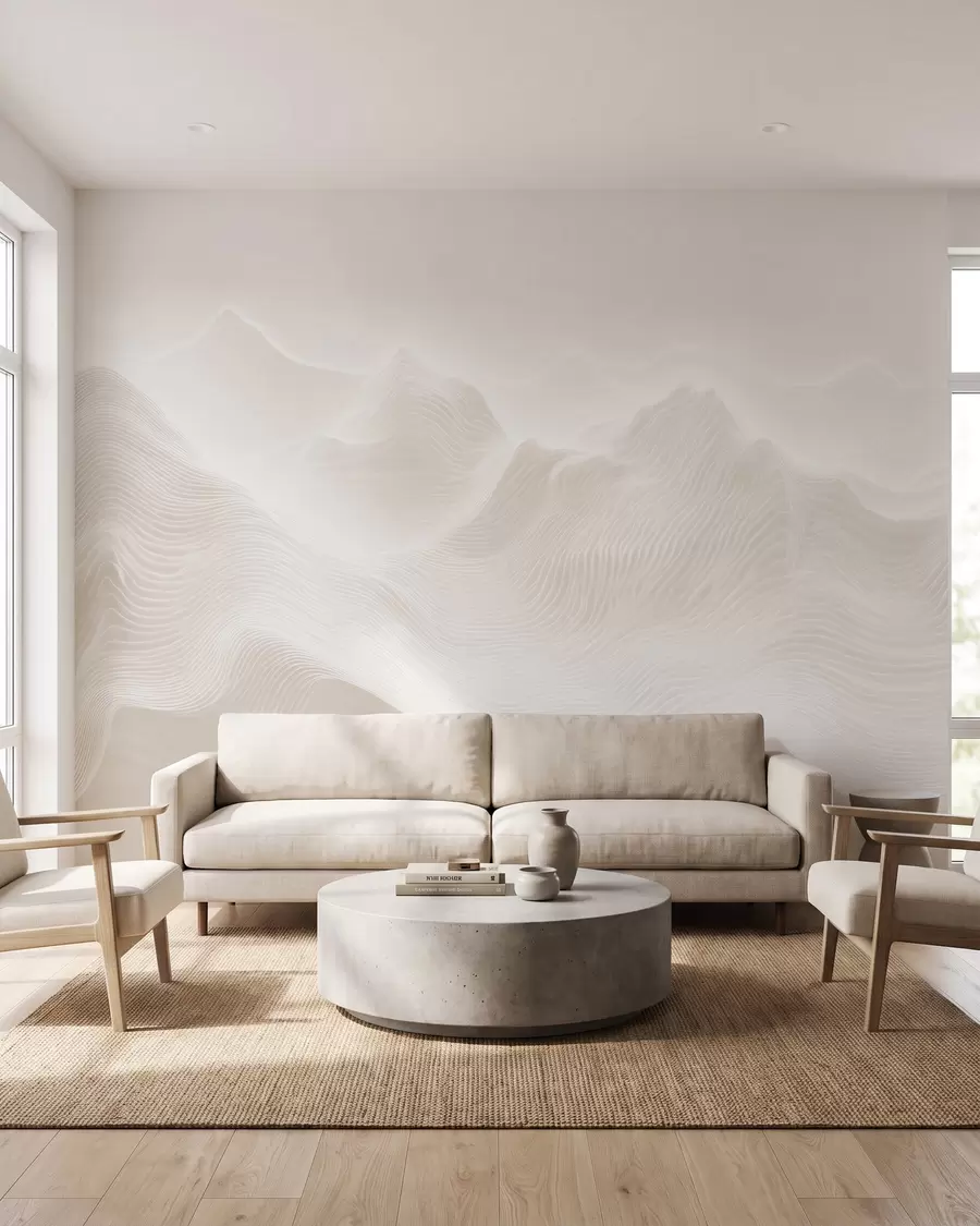 Fotobehang Abstracte, golvende bergen in een beige kleurenpalet in minimalistische stijl w09713