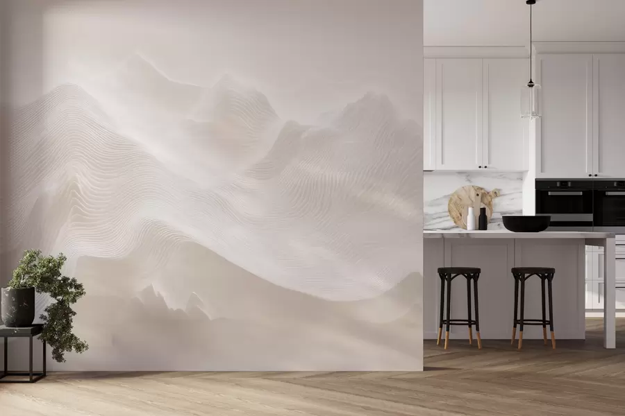 Fotobehang Abstracte, golvende bergen in een beige kleurenpalet in minimalistische stijl w09713
