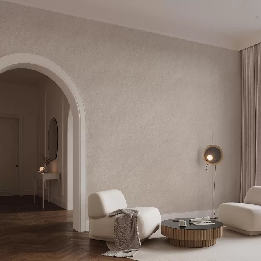Fotobehang Lichtbeige achtergrond in decoratief pleisterwerkstijl, minimalistisch, met steenstructuur w09800
