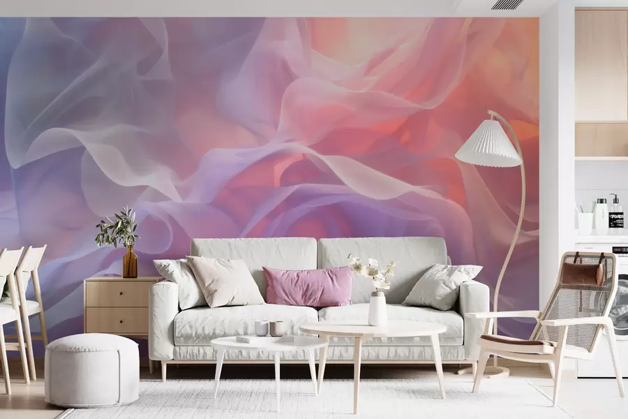 Papier peint photo Une abstraction aérienne aux vagues translucides dans une palette rose-lilas w09851