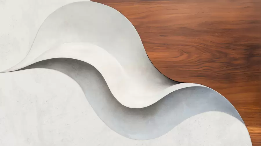 Fotobehang Vloeiende abstracte golven met warme houten accenten, minimalistisch eigentijds design w05599