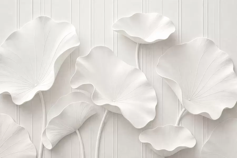 Papier peint photo Relief floral sculptural blanc aux pétales superposés, une décoration murale 3D élégante w05604