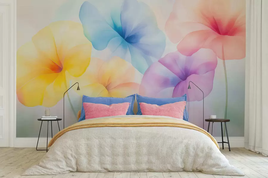 Papier peint photo Des fleurs colorées et translucides aux teintes pastel délicates, avec un effet aquarelle enchanteur w05607
