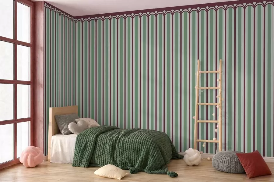 Papier peint photo Ornement vertical dans des tons verts et bordeaux w05610v3