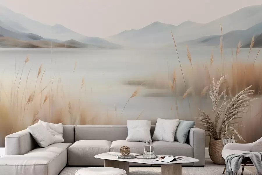 Papier peint photo Paysage abstrait de montagnes et d'un lac w05584