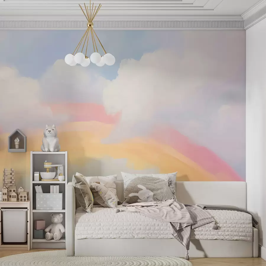 Fotobehang Abstracte regenboog tussen de wolken, schilderijimitatie w05592