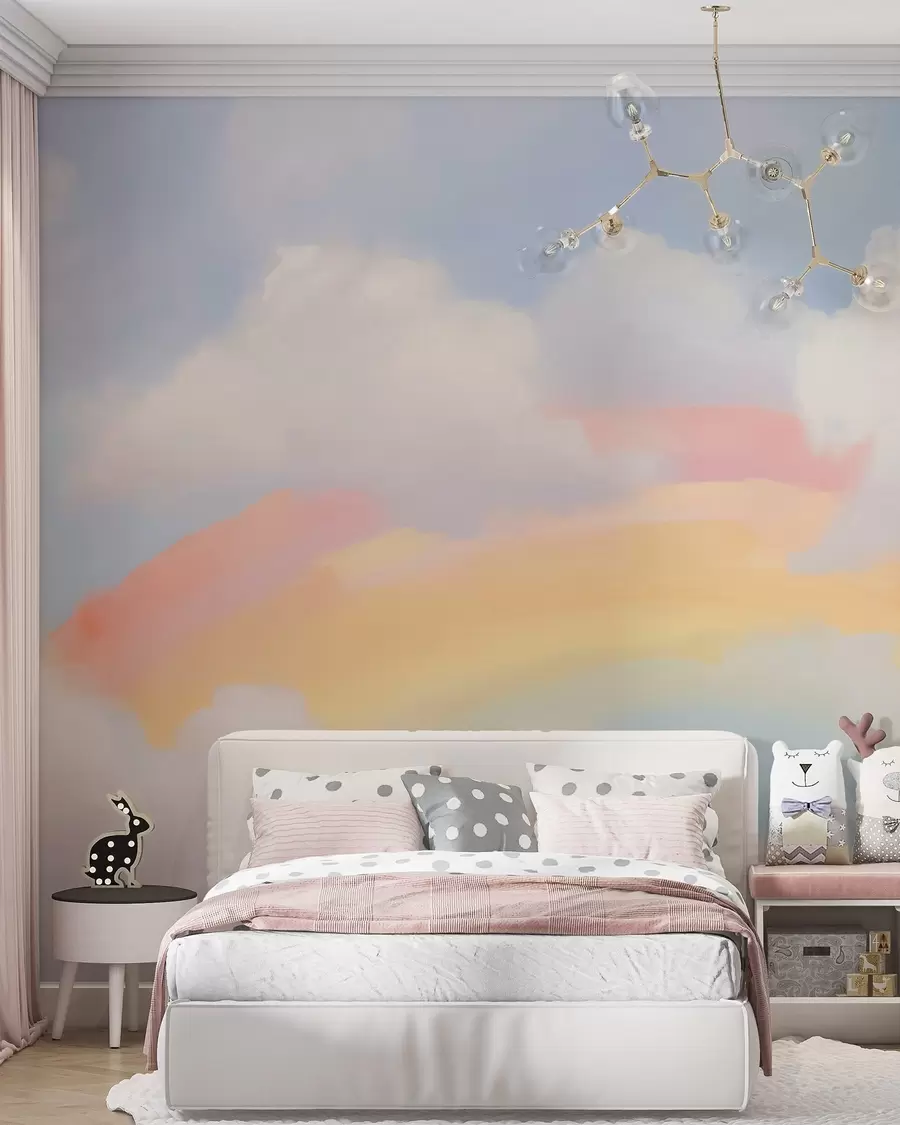 Papier peint photo Abstrait : arc-en-ciel parmi les nuages, imitation d'une peinture w05592