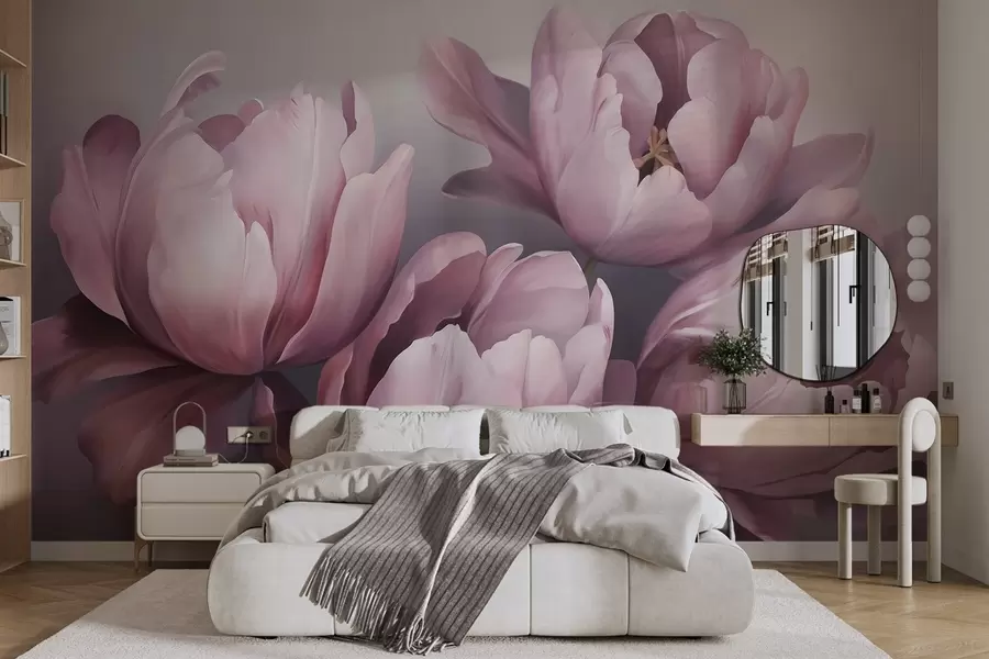Fotobehang Schilderij met een afbeelding van abstracte tulpen w05593