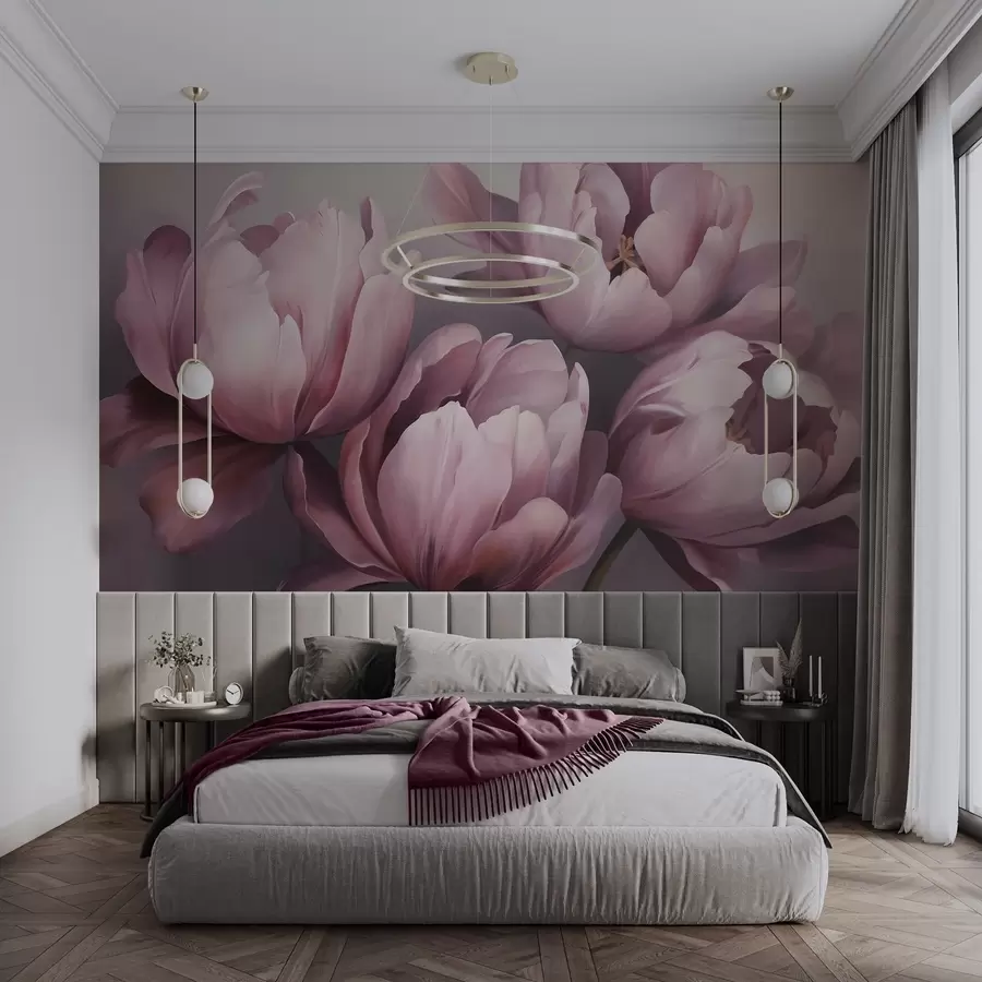 Fotobehang Schilderij met een afbeelding van abstracte tulpen w05593