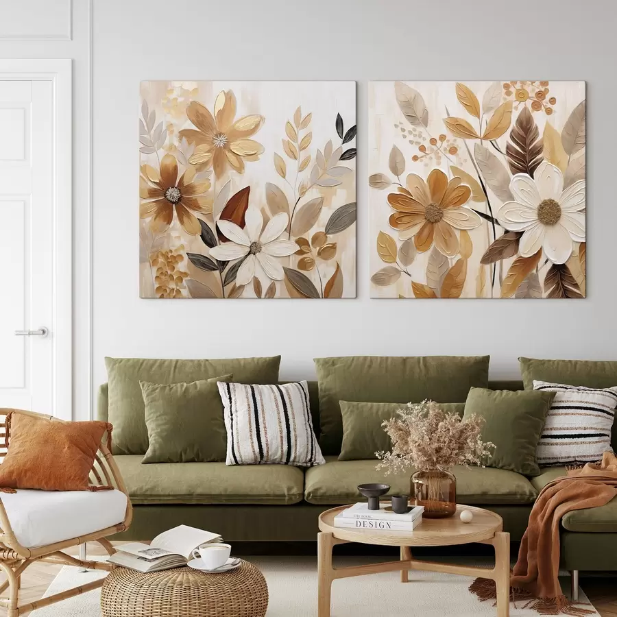 Fotobehang Gestileerde bloemen, geïnspireerd op een schilderij m30449
