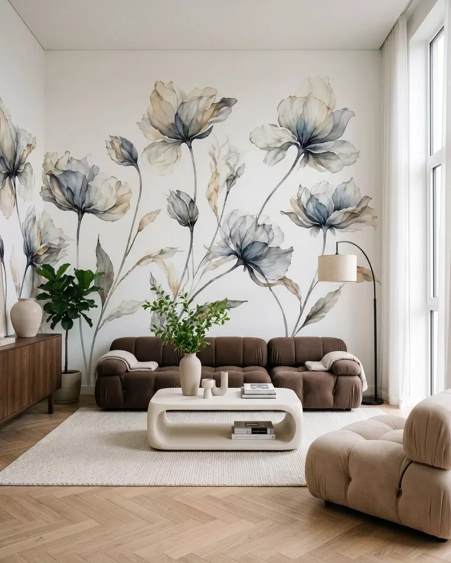 Papier peint photo Des fleurs élégantes et aériennes, aux pétales translucides superposés, portées par de longues tiges délicates w05579