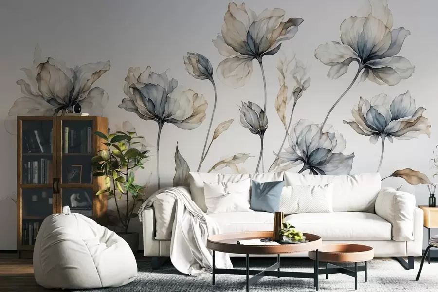 Papier peint photo Des fleurs élégantes et aériennes, aux pétales translucides superposés, portées par de longues tiges délicates w05579