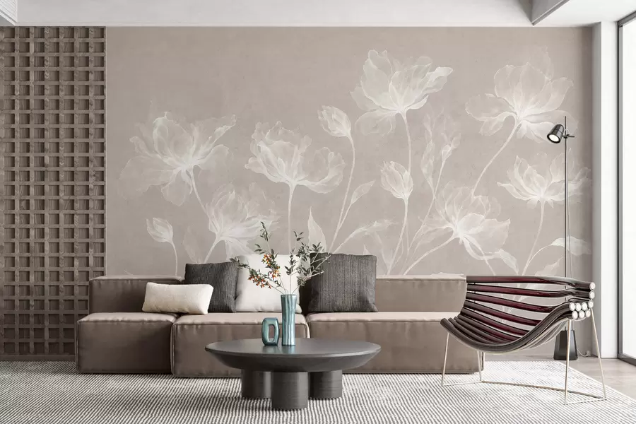 Papier peint photo Des fleurs élégantes et aériennes, aux pétales translucides superposés, portées par de longues tiges délicates w05579v1