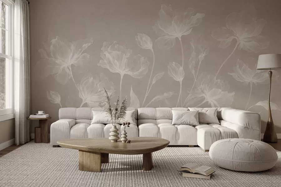 Fotobehang Elegante, luchtige bloemen met doorschijnende, gelaagde bloemblaadjes aan lange, sierlijke stelen w05579v1
