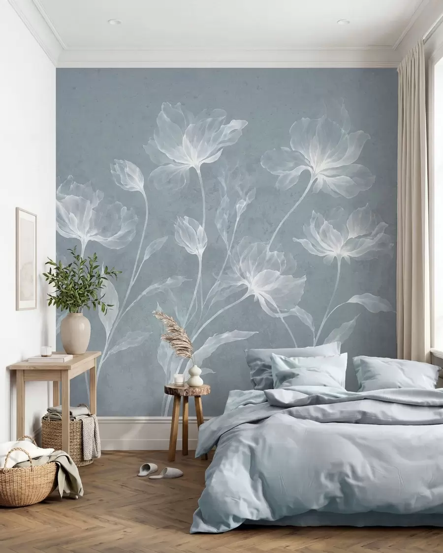 Fotobehang Elegante, luchtige bloemen met doorschijnende, gelaagde bloemblaadjes aan lange, sierlijke stelen w05579v2