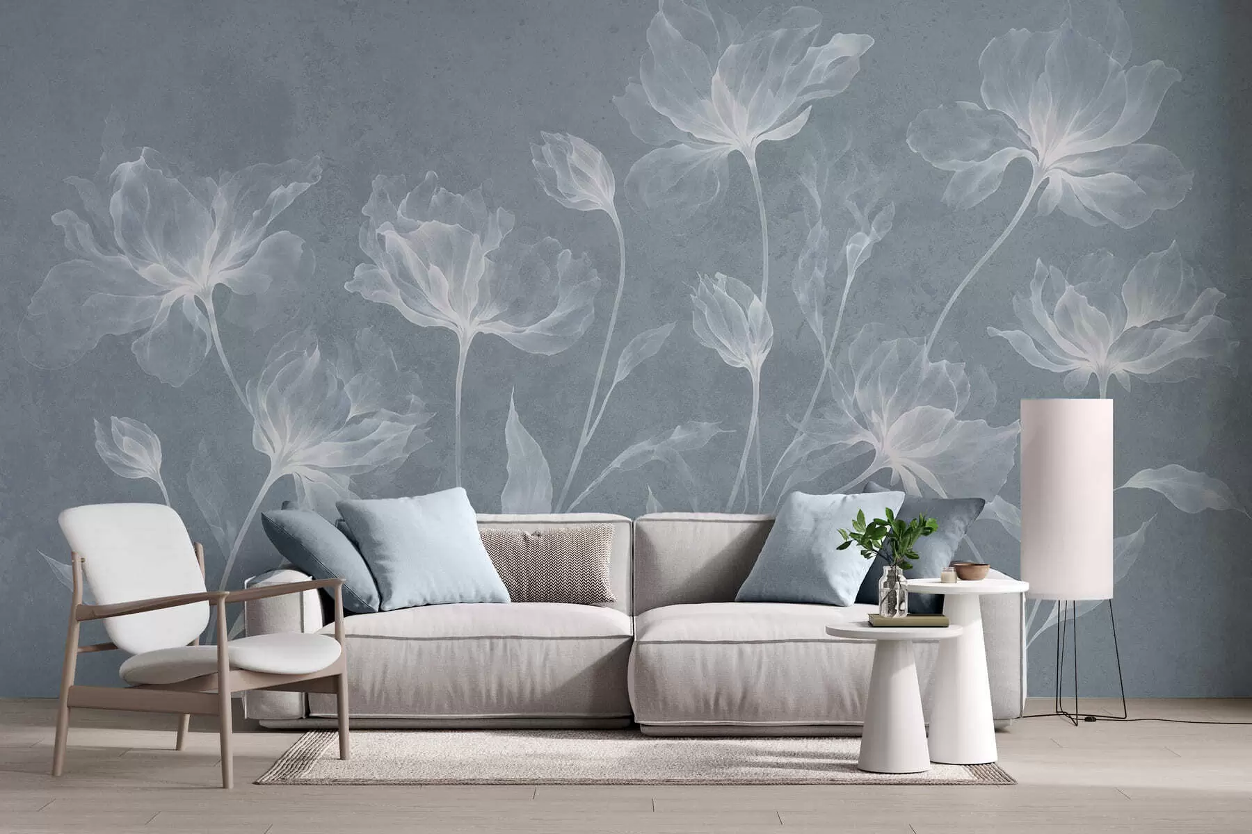 Fotobehang Elegante, luchtige bloemen met doorschijnende, gelaagde bloemblaadjes aan lange, sierlijke stelen w05579v2