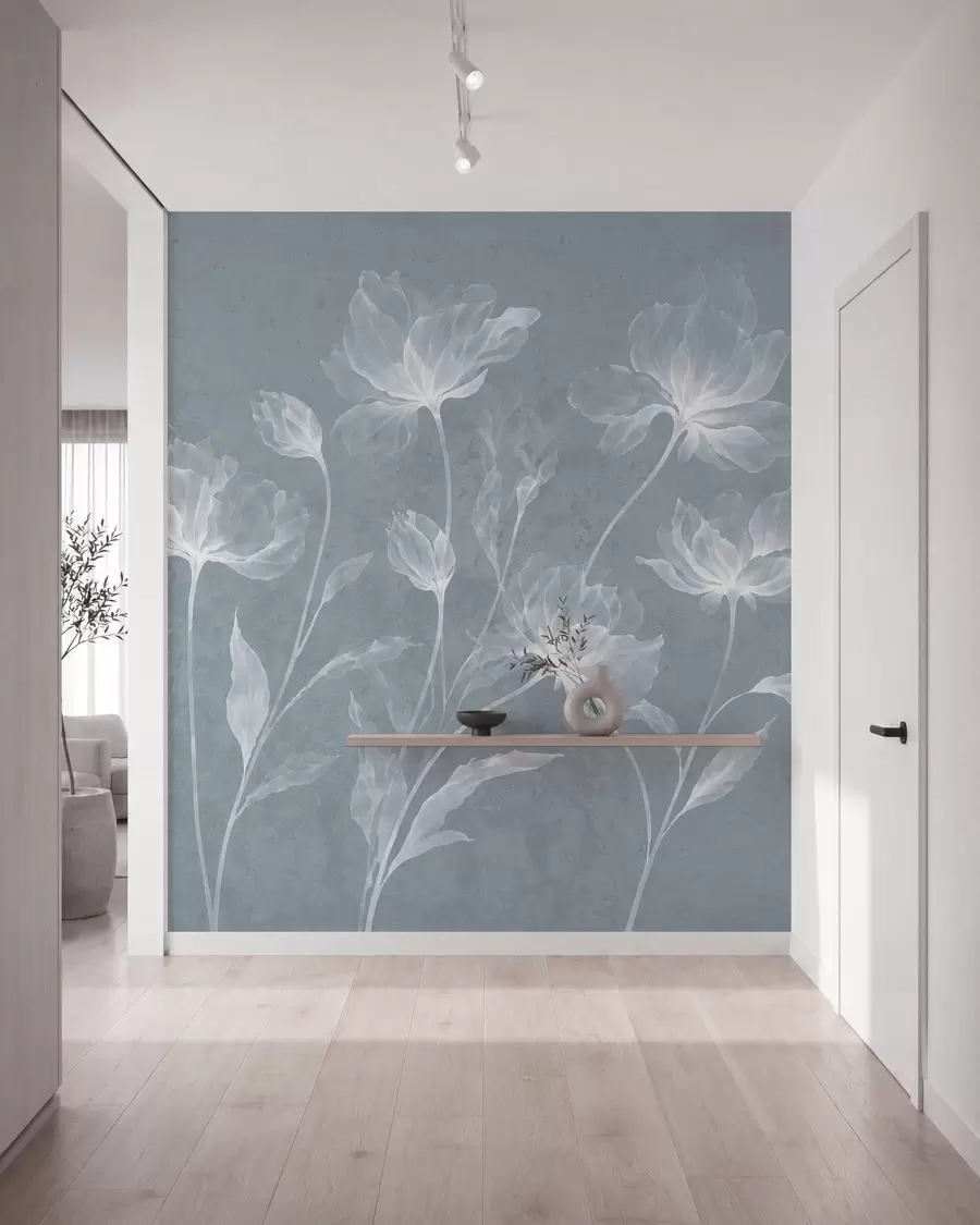 Papier peint photo Des fleurs élégantes et aériennes, aux pétales translucides superposés, portées par de longues tiges délicates w05579v2