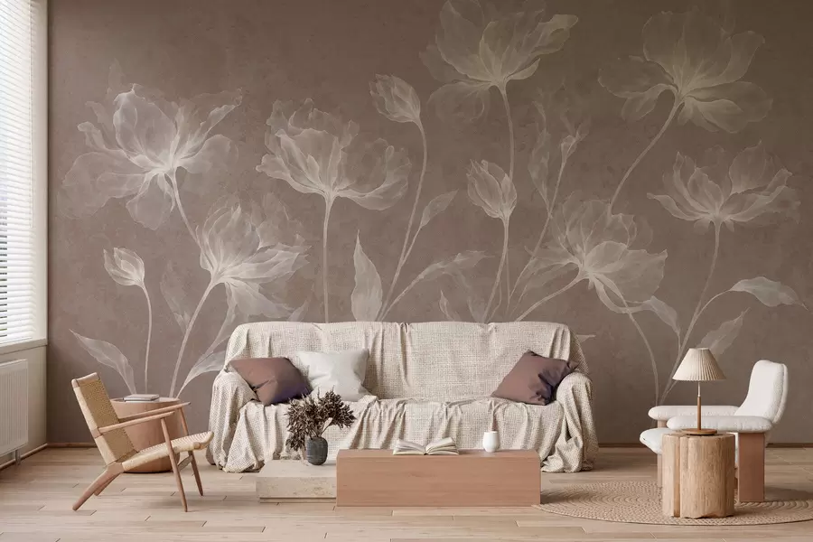 Fotobehang Elegante, luchtige bloemen met doorschijnende, gelaagde bloemblaadjes aan lange, sierlijke stelen w05579v3