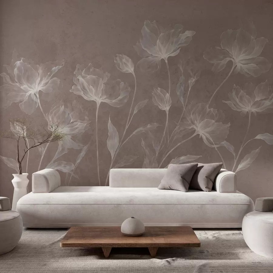 Fotobehang Elegante, luchtige bloemen met doorschijnende, gelaagde bloemblaadjes aan lange, sierlijke stelen w05579v3