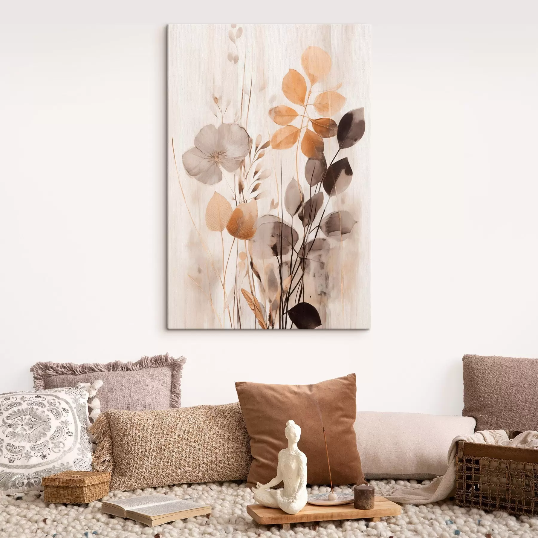  Peintures Composition florale aux tons orange et gris discrets, art abstrait s49147