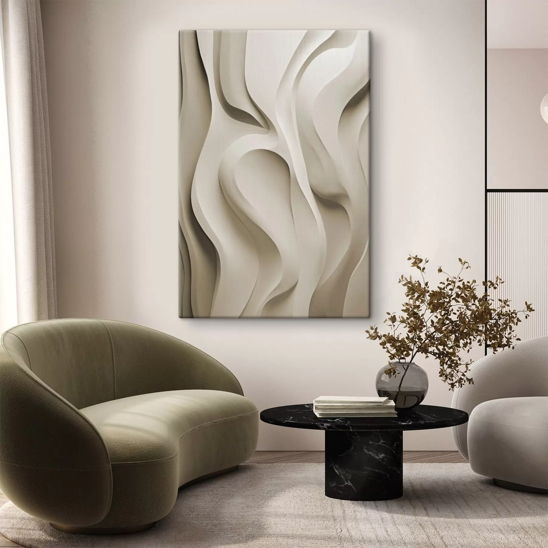  Schilderijen Abstracte beige golvende vormen met vloeiende rondingen, moderne minimalistische kunst s49149