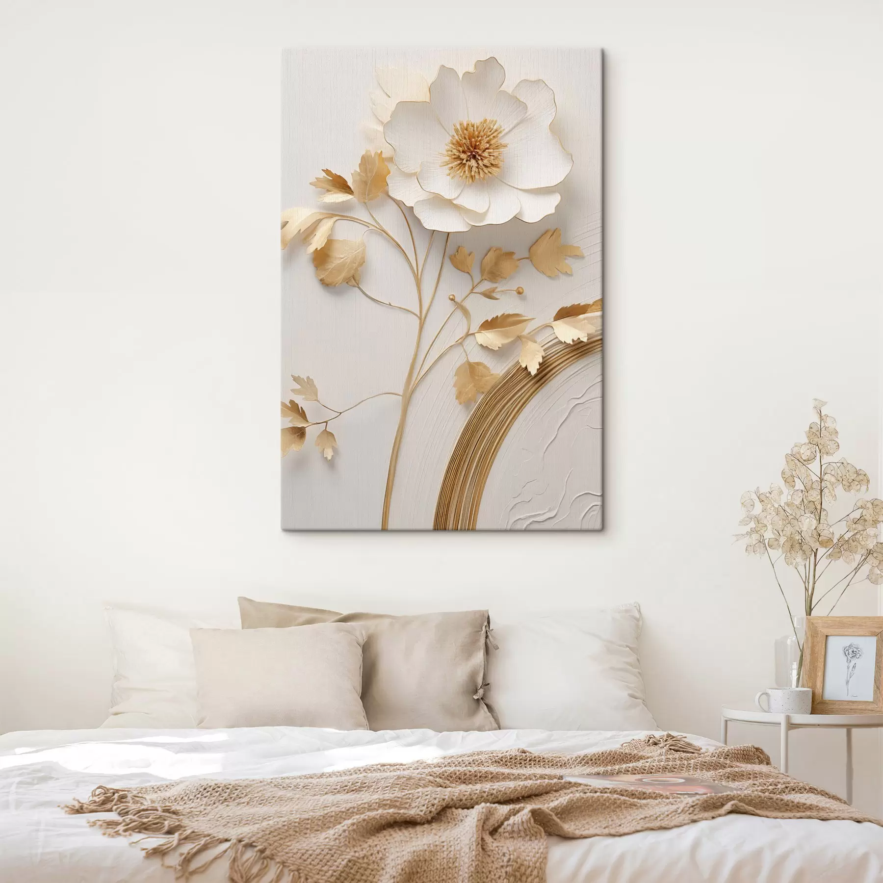  Peintures Fleur blanche abstraite, imitation de coups de pinceau sur un fond texturé s49154