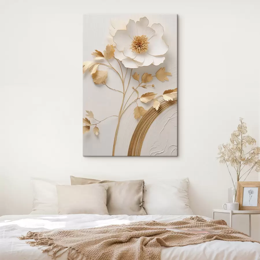  Peintures Fleur blanche abstraite, imitation de coups de pinceau sur un fond texturé s49154