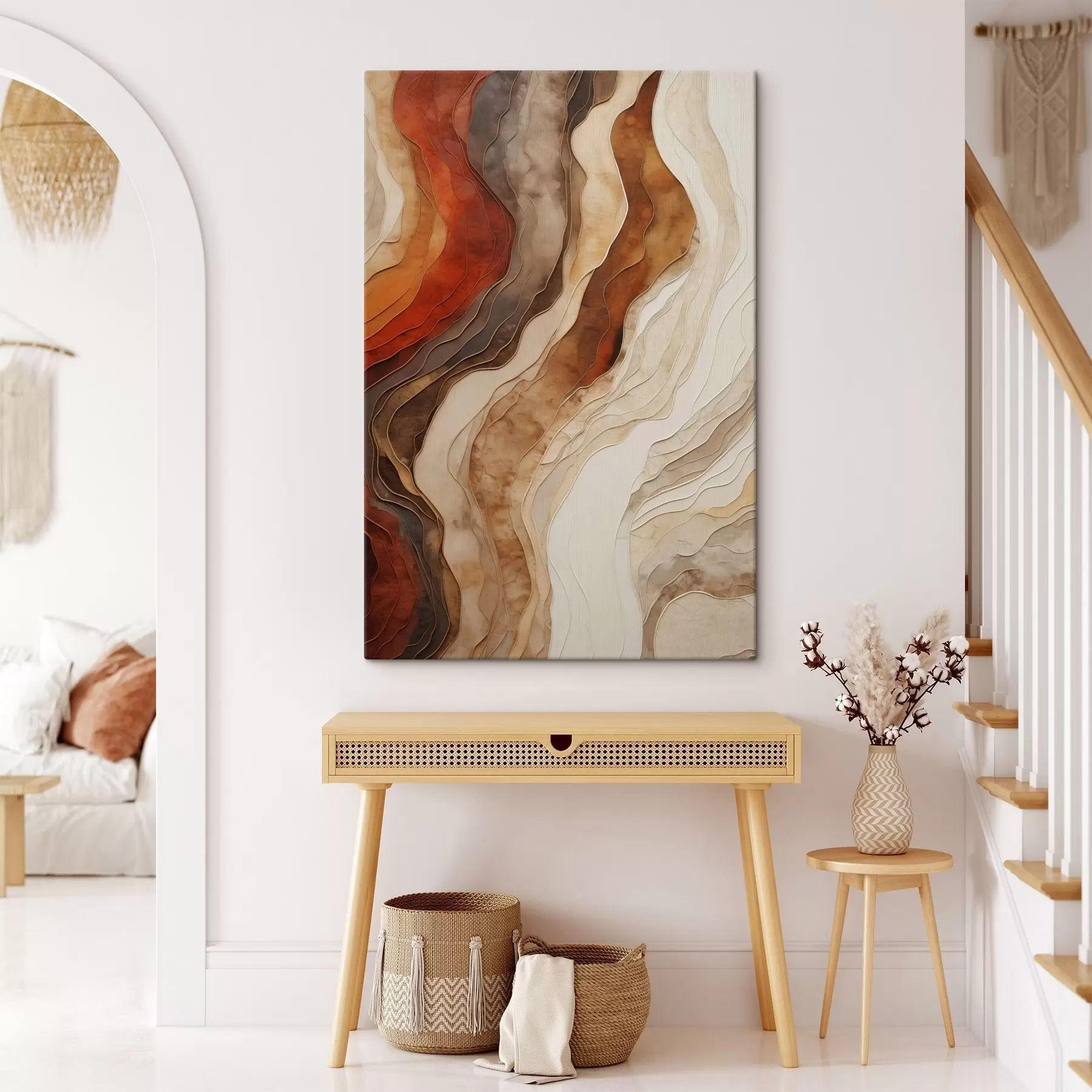  Peintures Textures abstraites ondulées dans des tons ocres, notamment la terre cuite, le beige et le marron s49165