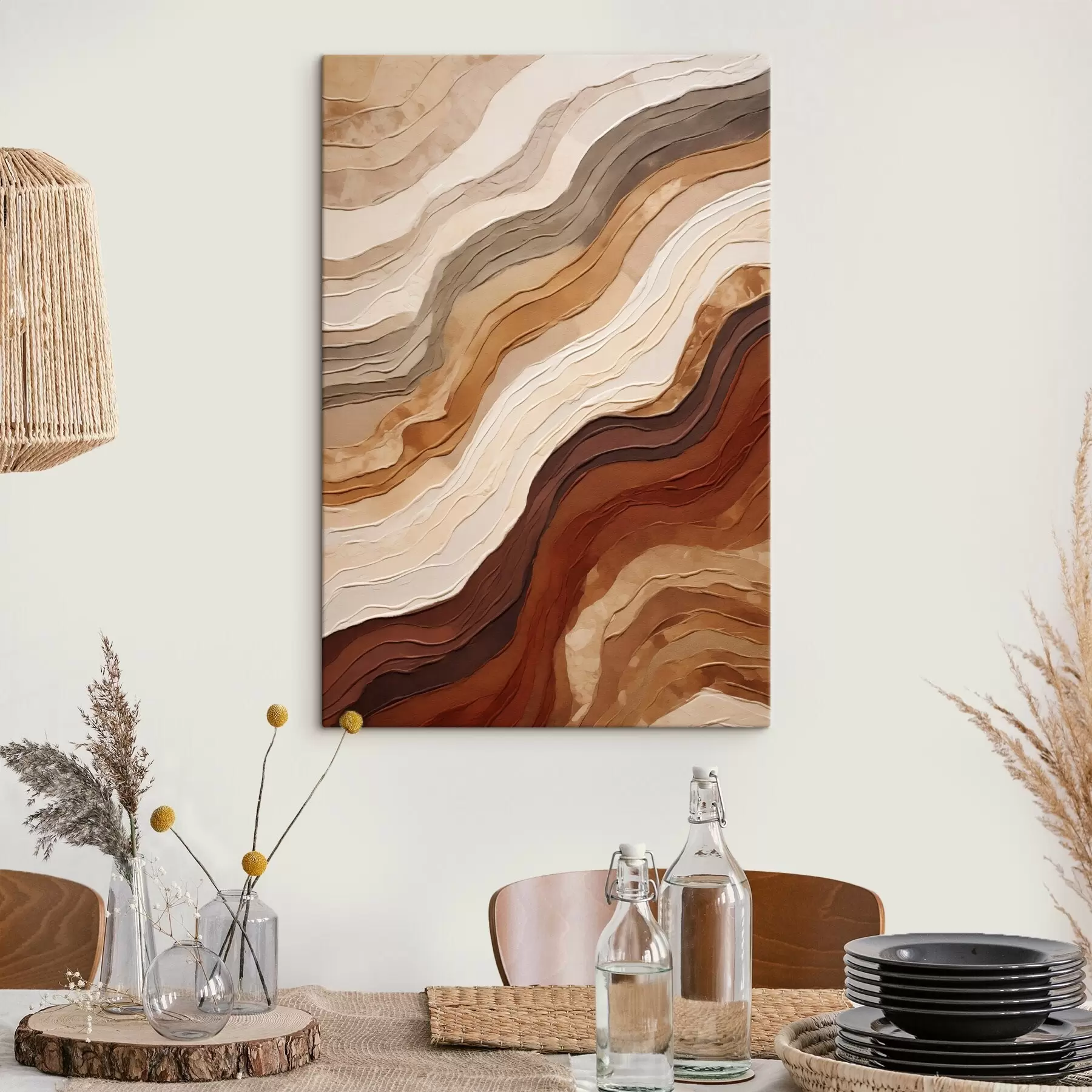  Schilderijen Abstracte golvende texturen in aardetinten, waaronder terracotta, beige en bruin s49166