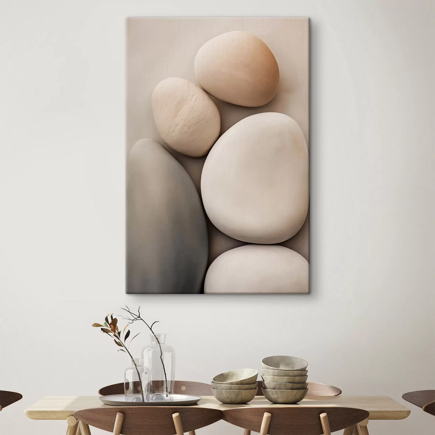  Peintures Des pierres lisses et arrondies dans diverses teintes neutres, dans un style minimaliste s49171