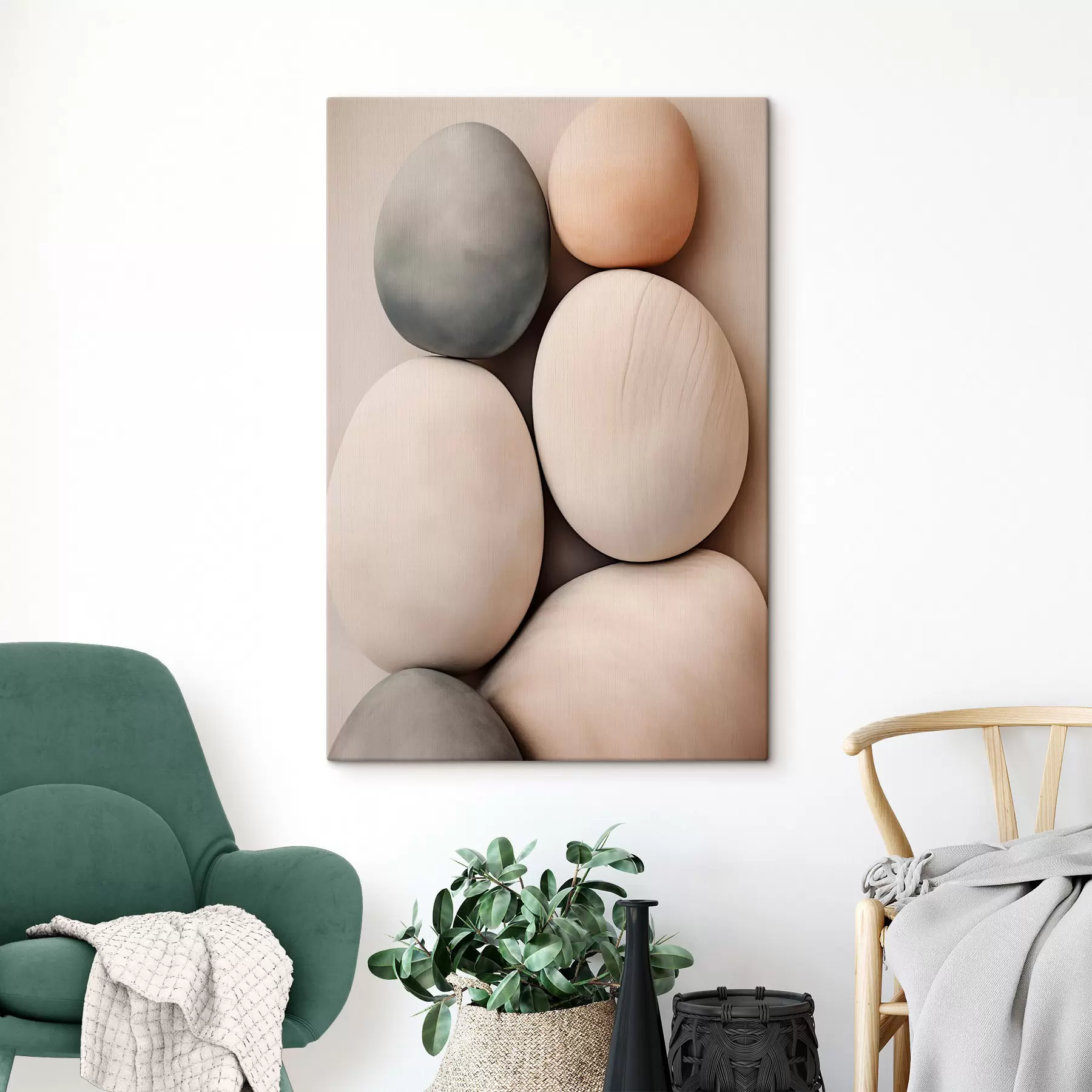  Peintures Des pierres lisses et arrondies dans diverses teintes neutres, dans un style minimaliste s49172