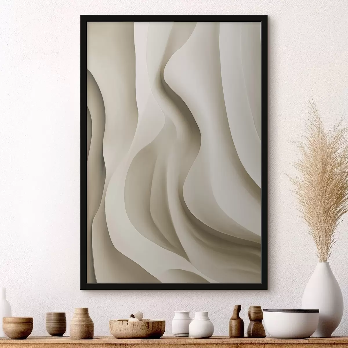 Affiche Formes abstraites ondulées de couleur beige aux courbes douces, art moderne minimaliste f49150