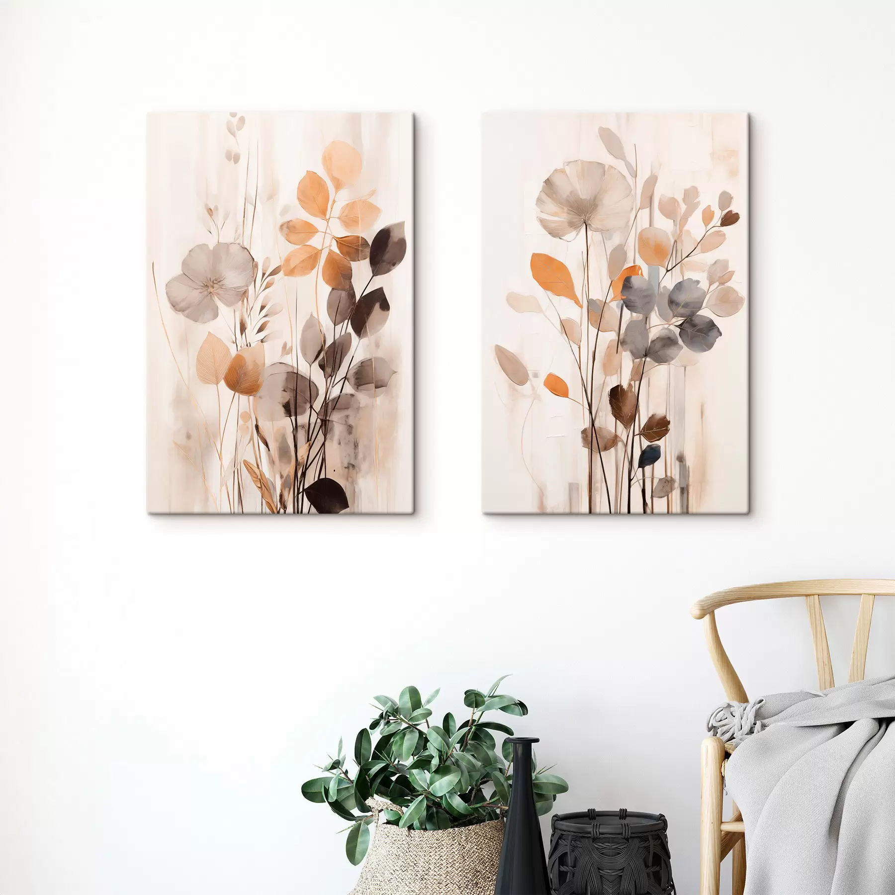  Peintures Composition florale aux tons orange et gris discrets, art abstrait m30470