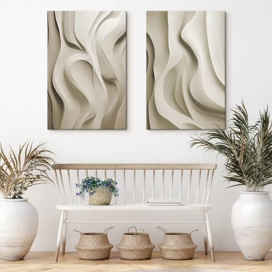  Schilderijen Abstracte beige golvende vormen met vloeiende rondingen, moderne minimalistische kunst m30471
