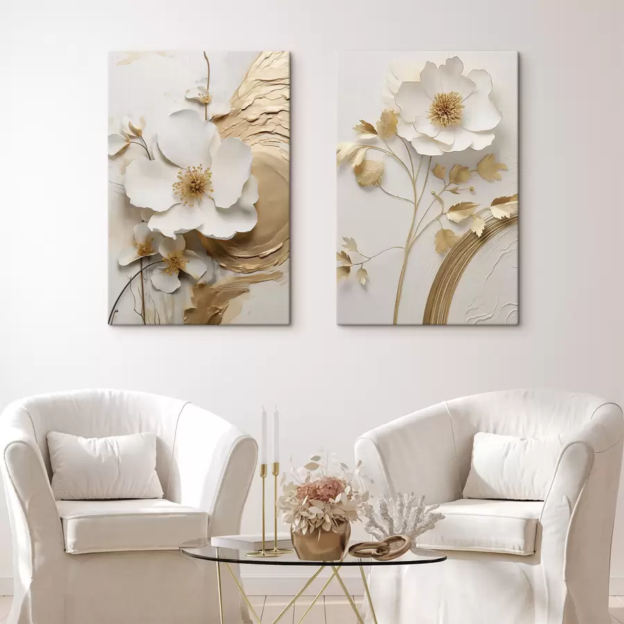  Peintures Fleur blanche abstraite, imitation de coups de pinceau sur un fond texturé m30473