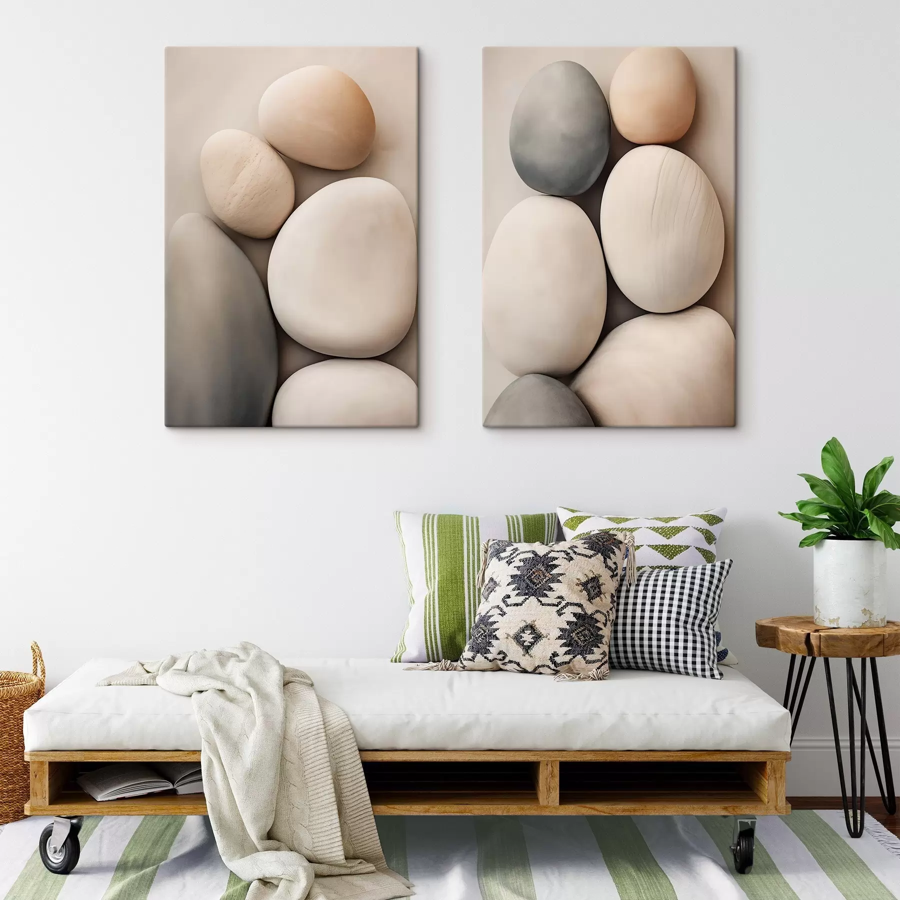  Schilderijen Gladde, afgeronde stenen in diverse neutrale kleuren, minimalisme m30482